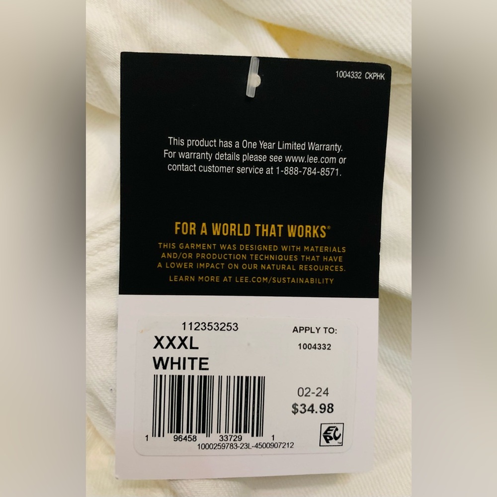 Lee XXXL Women's Heritage Cropped Chore Denim Jacket White - Picture 6 of 8